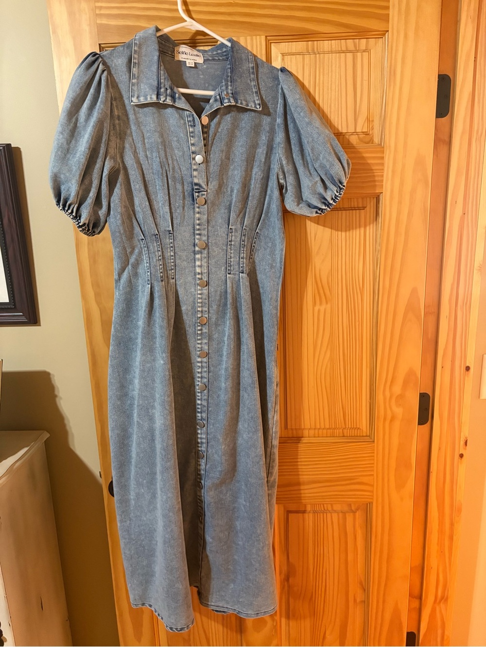 Selfie Leslie Puff-Sleeve Midi Denim Dress - Light Blue